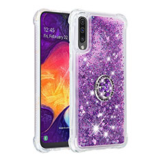 Silikon Hülle Handyhülle Gummi Schutzhülle Flexible Tasche Bling-Bling mit Fingerring Ständer S01 für Samsung Galaxy A50 Violett