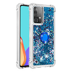 Silikon Hülle Handyhülle Gummi Schutzhülle Flexible Tasche Bling-Bling mit Fingerring Ständer S01 für Samsung Galaxy A52 5G Blau