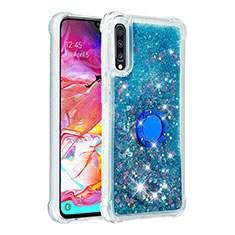 Silikon Hülle Handyhülle Gummi Schutzhülle Flexible Tasche Bling-Bling mit Fingerring Ständer S01 für Samsung Galaxy A70S Blau