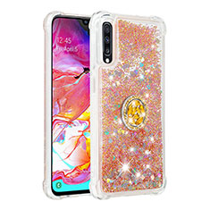 Silikon Hülle Handyhülle Gummi Schutzhülle Flexible Tasche Bling-Bling mit Fingerring Ständer S01 für Samsung Galaxy A70S Gold