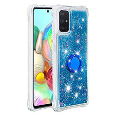 Silikon Hülle Handyhülle Gummi Schutzhülle Flexible Tasche Bling-Bling mit Fingerring Ständer S01 für Samsung Galaxy A71 4G A715 Blau