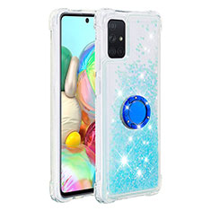 Silikon Hülle Handyhülle Gummi Schutzhülle Flexible Tasche Bling-Bling mit Fingerring Ständer S01 für Samsung Galaxy A71 4G A715 Hellblau