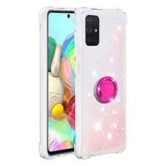 Silikon Hülle Handyhülle Gummi Schutzhülle Flexible Tasche Bling-Bling mit Fingerring Ständer S01 für Samsung Galaxy A71 4G A715 Rosa