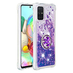 Silikon Hülle Handyhülle Gummi Schutzhülle Flexible Tasche Bling-Bling mit Fingerring Ständer S01 für Samsung Galaxy A71 4G A715 Violett