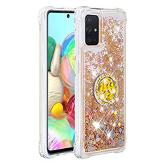 Silikon Hülle Handyhülle Gummi Schutzhülle Flexible Tasche Bling-Bling mit Fingerring Ständer S01 für Samsung Galaxy A71 5G Gold