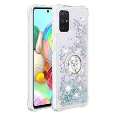 Silikon Hülle Handyhülle Gummi Schutzhülle Flexible Tasche Bling-Bling mit Fingerring Ständer S01 für Samsung Galaxy A71 5G Silber