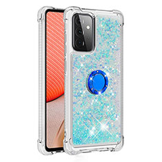 Silikon Hülle Handyhülle Gummi Schutzhülle Flexible Tasche Bling-Bling mit Fingerring Ständer S01 für Samsung Galaxy A72 4G Cyan