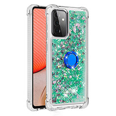 Silikon Hülle Handyhülle Gummi Schutzhülle Flexible Tasche Bling-Bling mit Fingerring Ständer S01 für Samsung Galaxy A72 4G Grün