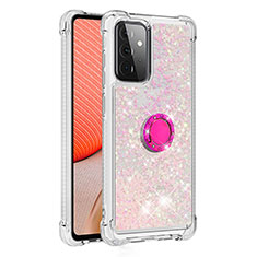 Silikon Hülle Handyhülle Gummi Schutzhülle Flexible Tasche Bling-Bling mit Fingerring Ständer S01 für Samsung Galaxy A72 4G Rosa