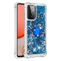 Silikon Hülle Handyhülle Gummi Schutzhülle Flexible Tasche Bling-Bling mit Fingerring Ständer S01 für Samsung Galaxy A72 5G Blau