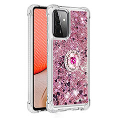 Silikon Hülle Handyhülle Gummi Schutzhülle Flexible Tasche Bling-Bling mit Fingerring Ständer S01 für Samsung Galaxy A72 5G Rot