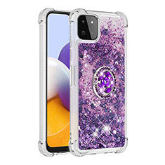 Silikon Hülle Handyhülle Gummi Schutzhülle Flexible Tasche Bling-Bling mit Fingerring Ständer S01 für Samsung Galaxy F42 5G Violett