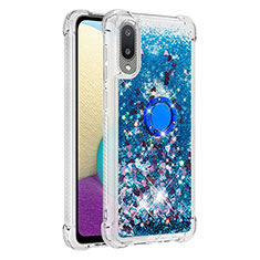 Silikon Hülle Handyhülle Gummi Schutzhülle Flexible Tasche Bling-Bling mit Fingerring Ständer S01 für Samsung Galaxy M02 Blau