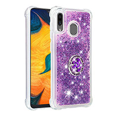 Silikon Hülle Handyhülle Gummi Schutzhülle Flexible Tasche Bling-Bling mit Fingerring Ständer S01 für Samsung Galaxy M10S Violett