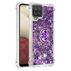 Silikon Hülle Handyhülle Gummi Schutzhülle Flexible Tasche Bling-Bling mit Fingerring Ständer S01 für Samsung Galaxy M12 Violett