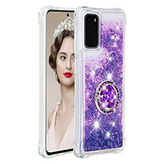 Silikon Hülle Handyhülle Gummi Schutzhülle Flexible Tasche Bling-Bling mit Fingerring Ständer S01 für Samsung Galaxy S20 Violett