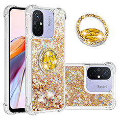 Silikon Hülle Handyhülle Gummi Schutzhülle Flexible Tasche Bling-Bling mit Fingerring Ständer S01 für Xiaomi Poco C55 Gold