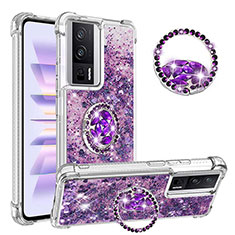 Silikon Hülle Handyhülle Gummi Schutzhülle Flexible Tasche Bling-Bling mit Fingerring Ständer S01 für Xiaomi Poco F5 Pro 5G Violett