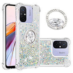 Silikon Hülle Handyhülle Gummi Schutzhülle Flexible Tasche Bling-Bling mit Fingerring Ständer S01 für Xiaomi Redmi 11A 4G Hellblau