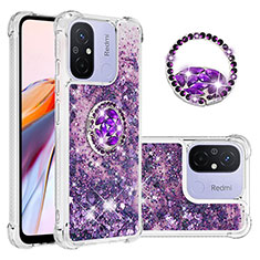 Silikon Hülle Handyhülle Gummi Schutzhülle Flexible Tasche Bling-Bling mit Fingerring Ständer S01 für Xiaomi Redmi 11A 4G Violett