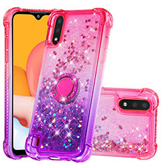 Silikon Hülle Handyhülle Gummi Schutzhülle Flexible Tasche Bling-Bling mit Fingerring Ständer S02 für Samsung Galaxy A01 SM-A015 Pink