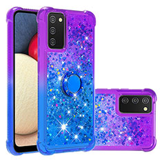 Silikon Hülle Handyhülle Gummi Schutzhülle Flexible Tasche Bling-Bling mit Fingerring Ständer S02 für Samsung Galaxy A02s Violett