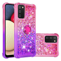 Silikon Hülle Handyhülle Gummi Schutzhülle Flexible Tasche Bling-Bling mit Fingerring Ständer S02 für Samsung Galaxy A03s Pink