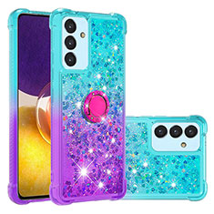 Silikon Hülle Handyhülle Gummi Schutzhülle Flexible Tasche Bling-Bling mit Fingerring Ständer S02 für Samsung Galaxy A05s Hellblau