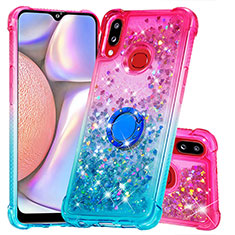 Silikon Hülle Handyhülle Gummi Schutzhülle Flexible Tasche Bling-Bling mit Fingerring Ständer S02 für Samsung Galaxy A10s Rosa