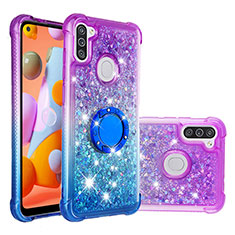 Silikon Hülle Handyhülle Gummi Schutzhülle Flexible Tasche Bling-Bling mit Fingerring Ständer S02 für Samsung Galaxy A11 Violett