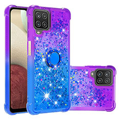 Silikon Hülle Handyhülle Gummi Schutzhülle Flexible Tasche Bling-Bling mit Fingerring Ständer S02 für Samsung Galaxy A12 Nacho Violett