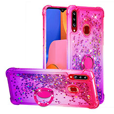 Silikon Hülle Handyhülle Gummi Schutzhülle Flexible Tasche Bling-Bling mit Fingerring Ständer S02 für Samsung Galaxy A20s Pink