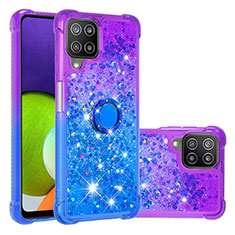 Silikon Hülle Handyhülle Gummi Schutzhülle Flexible Tasche Bling-Bling mit Fingerring Ständer S02 für Samsung Galaxy A22 4G Violett