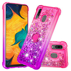 Silikon Hülle Handyhülle Gummi Schutzhülle Flexible Tasche Bling-Bling mit Fingerring Ständer S02 für Samsung Galaxy A30 Pink