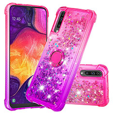 Silikon Hülle Handyhülle Gummi Schutzhülle Flexible Tasche Bling-Bling mit Fingerring Ständer S02 für Samsung Galaxy A30S Pink