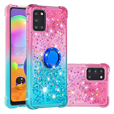 Silikon Hülle Handyhülle Gummi Schutzhülle Flexible Tasche Bling-Bling mit Fingerring Ständer S02 für Samsung Galaxy A31 Rosa