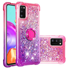 Silikon Hülle Handyhülle Gummi Schutzhülle Flexible Tasche Bling-Bling mit Fingerring Ständer S02 für Samsung Galaxy A41 Pink