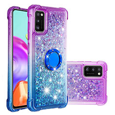 Silikon Hülle Handyhülle Gummi Schutzhülle Flexible Tasche Bling-Bling mit Fingerring Ständer S02 für Samsung Galaxy A41 Violett