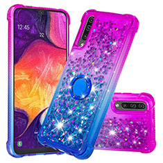 Silikon Hülle Handyhülle Gummi Schutzhülle Flexible Tasche Bling-Bling mit Fingerring Ständer S02 für Samsung Galaxy A50 Violett