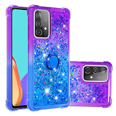 Silikon Hülle Handyhülle Gummi Schutzhülle Flexible Tasche Bling-Bling mit Fingerring Ständer S02 für Samsung Galaxy A52 5G Violett