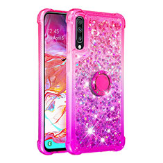 Silikon Hülle Handyhülle Gummi Schutzhülle Flexible Tasche Bling-Bling mit Fingerring Ständer S02 für Samsung Galaxy A70 Pink