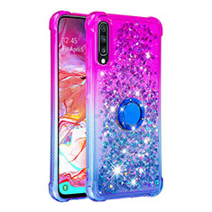 Silikon Hülle Handyhülle Gummi Schutzhülle Flexible Tasche Bling-Bling mit Fingerring Ständer S02 für Samsung Galaxy A70 Violett