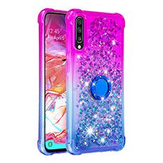 Silikon Hülle Handyhülle Gummi Schutzhülle Flexible Tasche Bling-Bling mit Fingerring Ständer S02 für Samsung Galaxy A70S Violett