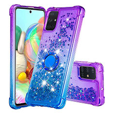 Silikon Hülle Handyhülle Gummi Schutzhülle Flexible Tasche Bling-Bling mit Fingerring Ständer S02 für Samsung Galaxy A71 4G A715 Violett