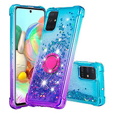 Silikon Hülle Handyhülle Gummi Schutzhülle Flexible Tasche Bling-Bling mit Fingerring Ständer S02 für Samsung Galaxy A71 5G Hellblau