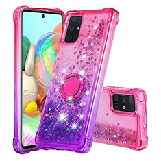 Silikon Hülle Handyhülle Gummi Schutzhülle Flexible Tasche Bling-Bling mit Fingerring Ständer S02 für Samsung Galaxy A71 5G Pink