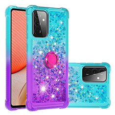 Silikon Hülle Handyhülle Gummi Schutzhülle Flexible Tasche Bling-Bling mit Fingerring Ständer S02 für Samsung Galaxy A72 4G Hellblau