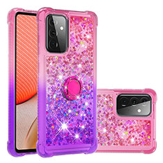 Silikon Hülle Handyhülle Gummi Schutzhülle Flexible Tasche Bling-Bling mit Fingerring Ständer S02 für Samsung Galaxy A72 4G Pink