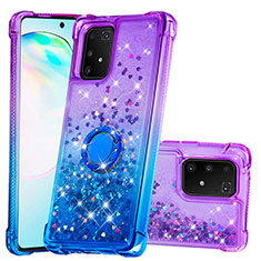 Silikon Hülle Handyhülle Gummi Schutzhülle Flexible Tasche Bling-Bling mit Fingerring Ständer S02 für Samsung Galaxy A91 Violett