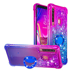 Silikon Hülle Handyhülle Gummi Schutzhülle Flexible Tasche Bling-Bling mit Fingerring Ständer S02 für Samsung Galaxy A9s Violett